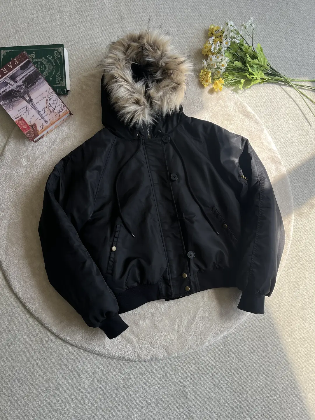 Xanvas fur collar modified n2b cotton jacket nylon bomber jacket hooded jacket detachable fur warm versatile