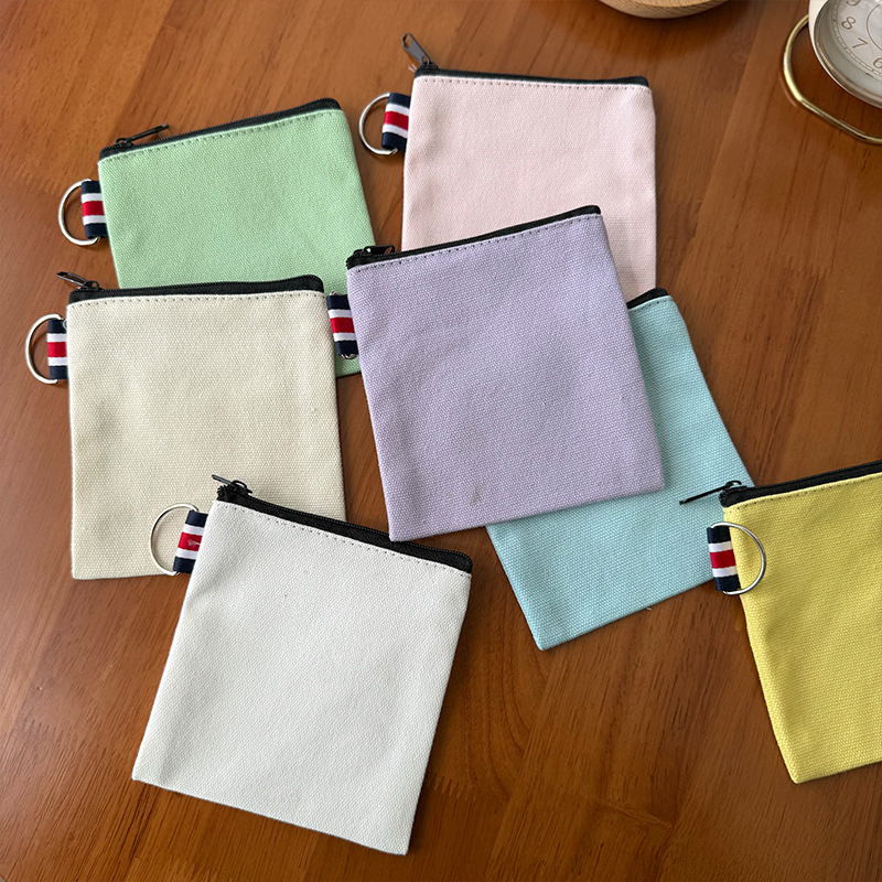 DIY Solid Color Canvas Bag Cross-border Amazon Zipper Storage Bag Travel Portable Fresh Square Coin Purse
