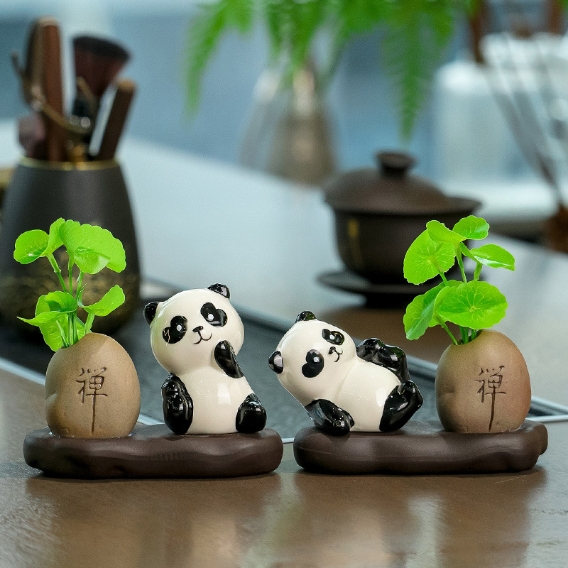 Panda hydroponic vase office micro landscape living room flower arrangement Zen ceramic vase net red red panda small ornaments