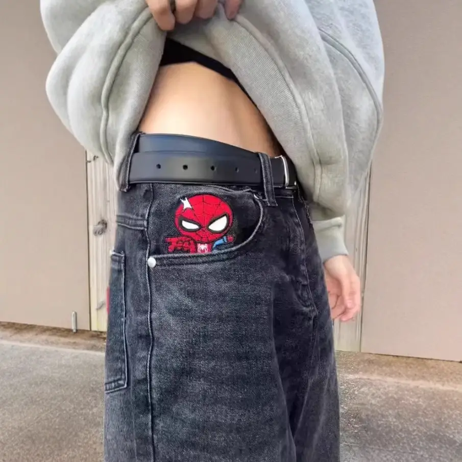 Cross-Border European and American Trendy Brand Spider Embroidered Jeans for Men, High Street Design Straight-Leg Pants, Harajuku Style Hip-Hop Floor-Length Pants