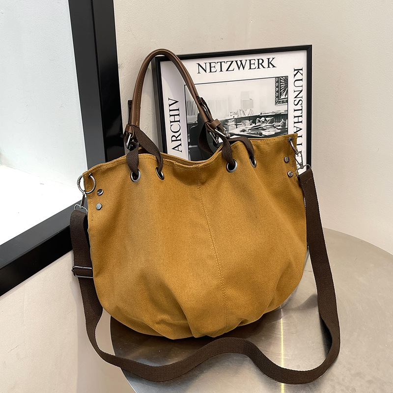 Japanese Retro Large Capacity Tooling Canvas Bag Multi-Functional Shoulder Crossbody Bag College Student Commuter Tote Bag