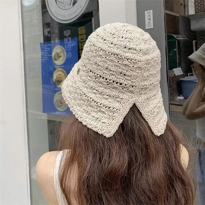 2024 summer new sun hat women's South Korea east gate woven hollow rear split sun hat fisherman hat children