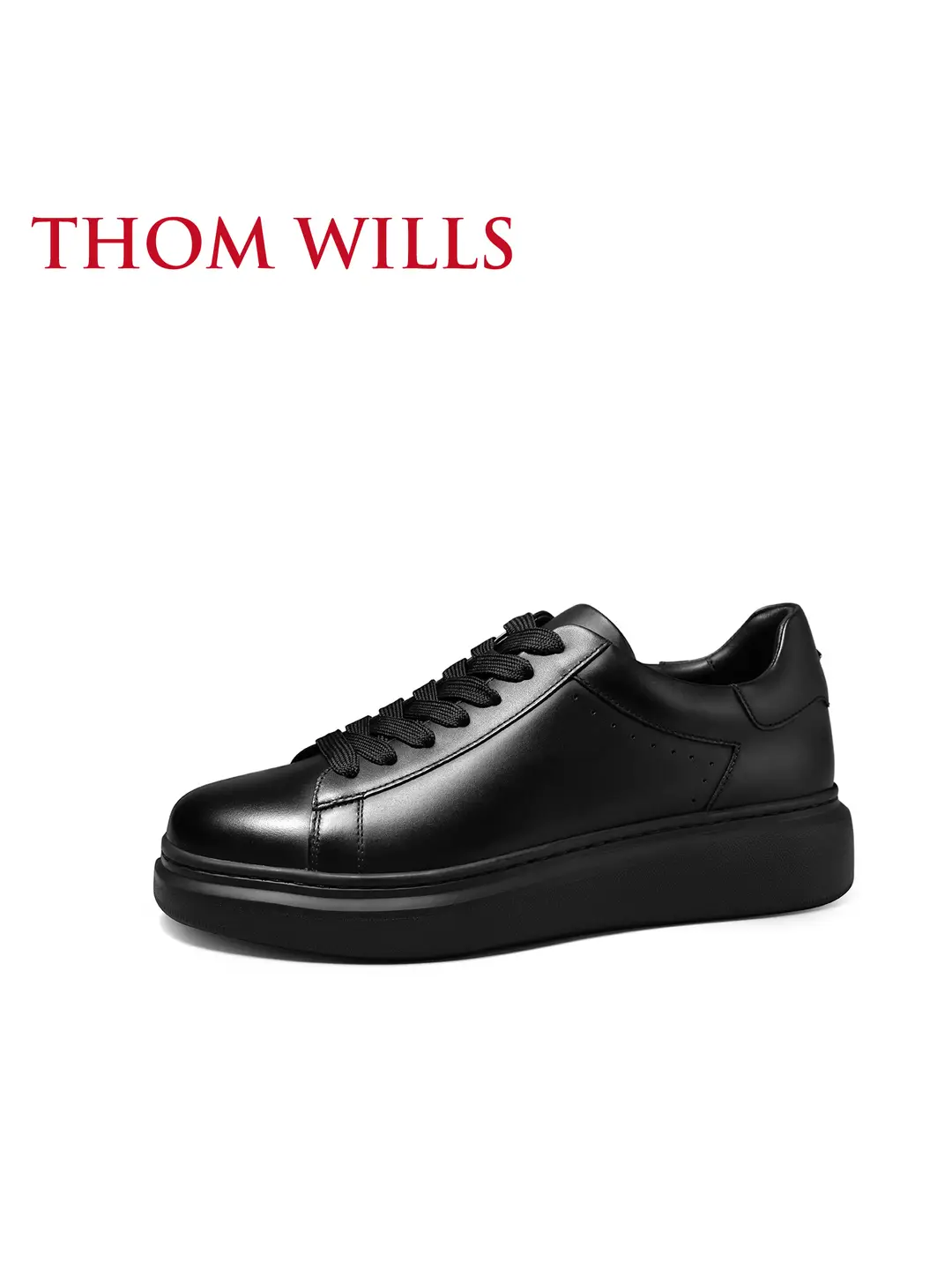 Thomwills First Layer Cowhide Men's Shoes Black Sneakers Work Clothing Casual Leather Shoes Hidden Heel Small Black Shoes Spring and Summer