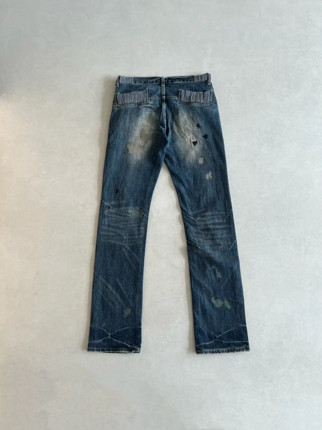 Undercover 2006Aw Guruguru Bug Insect Embroidery Jeans Washed Distressed Long Pants