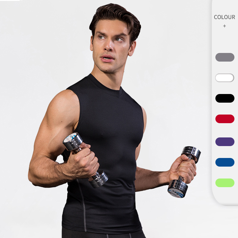 Men's Tight-Fitting Training Vest Pro Sports Running Fitness Basketball Elastic Clothing 1002 Slim-Fitting Short-Sleeved Body Shaping