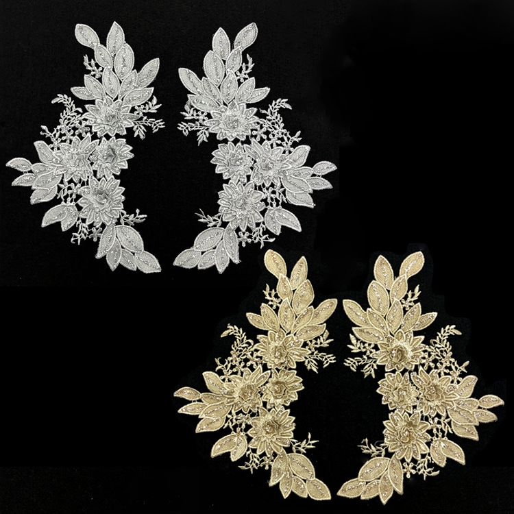 New Gold and silver silk three-dimensional flower embroidery cloth stickers suit cheongsam decorative embroidery stickers handmade gilding lace without adhesive Zdjęcie QC z 1688 na Qualit.ly
