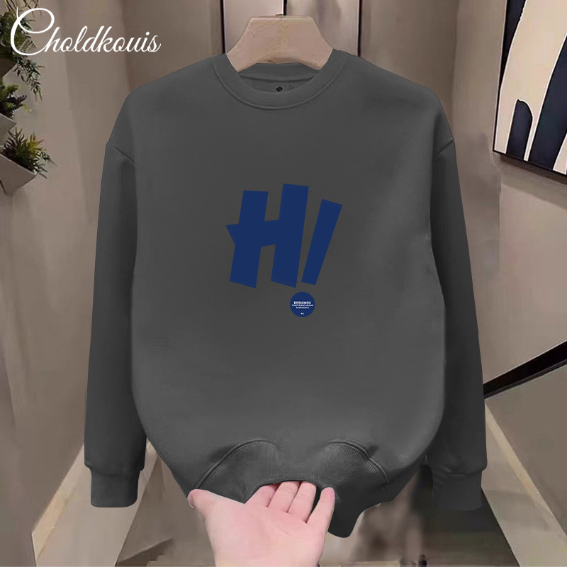 Japanese Style Simple Solid Color Sweater Men's Round Neck Loose Plus Size Plus Size Fat Sports Top Black All-match Hoodie
