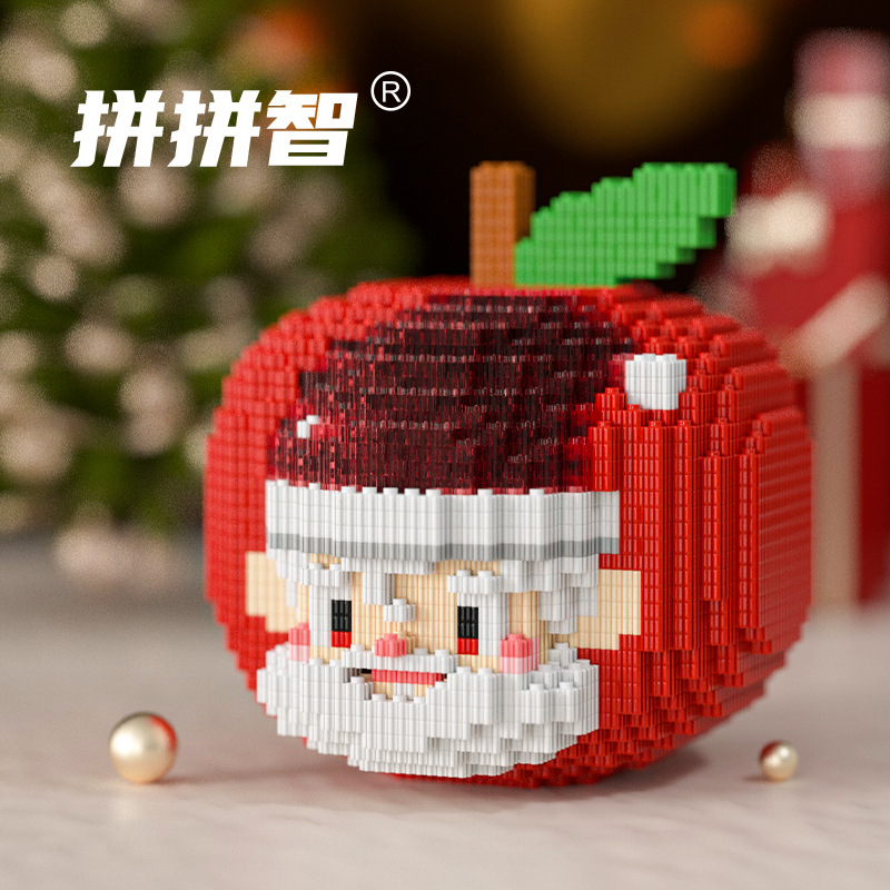 Christmas Eve New Apple Santa Claus Tandem Building Blocks Assembled Particles Compatible Lego Children's Educational Toys