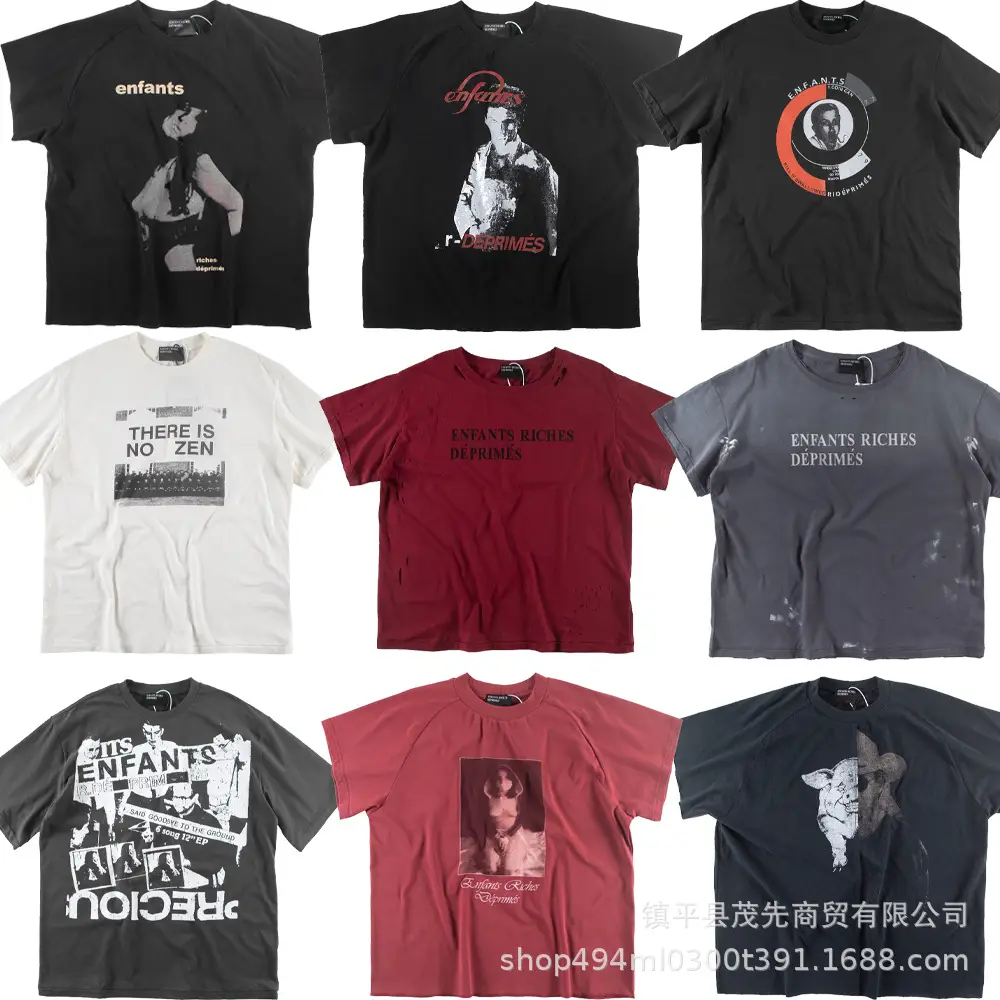 Cross-Border Erd New Melancholic Rich Second-Generation Distressed Slogan Printed Short-Sleeved American Trendy Casual T-Shirt High Street