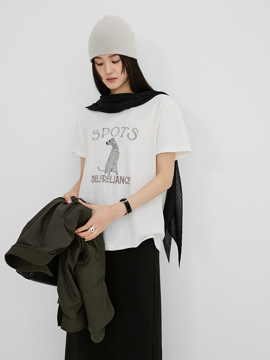 Trendy Fun Dog Cute Cartoon Embroidery Slimming Short Sleeve T-Shirt 2026 Spring New Lazy Style Top 30390