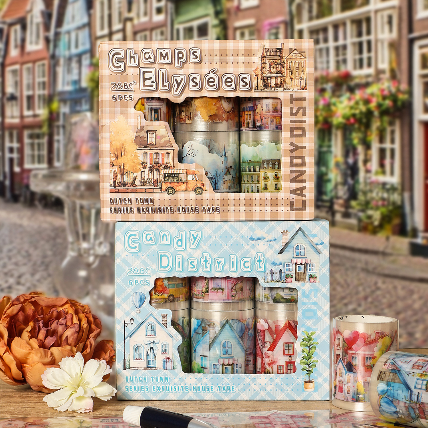 Zabc Cross-Border Dutch Town Tape Set Box Handbook High-Value Creative DIY Decorative Material Collage 2 Pieces