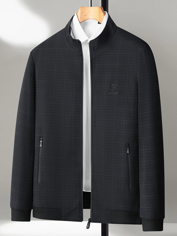 New autumn shopping mall baseball collar business casual middle-aged men's jacket Plaid autumn and winter men's jacket 232323