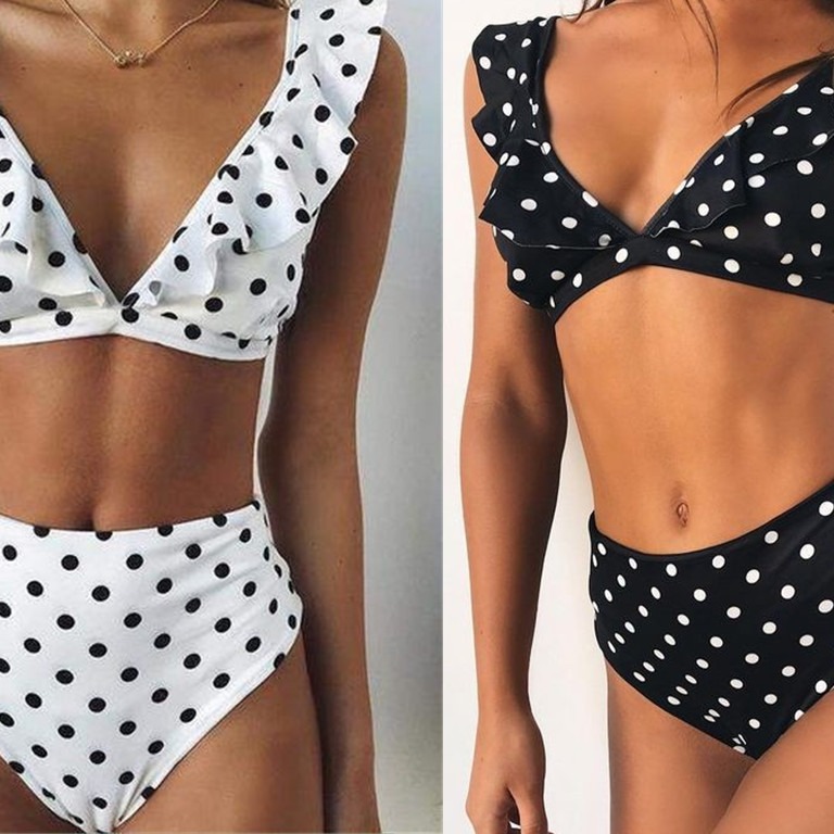 Cross-border European and American style high waist split sexy wave point ruffled bikini foreign trade AliExpress explosions in stock S002