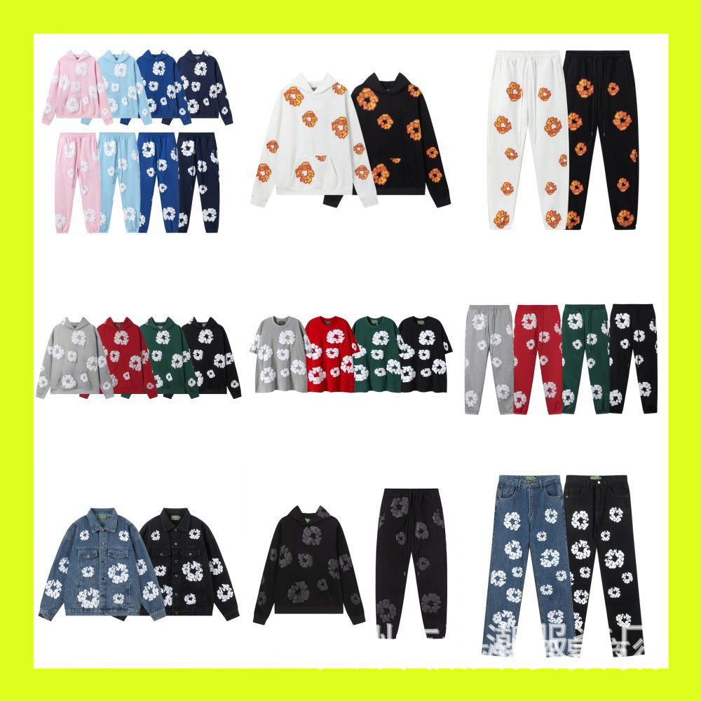 24 Cross-border European and American tide brand full printed kapok foam fleece-lined hooded sweater trousers men's and women's high street sports suit