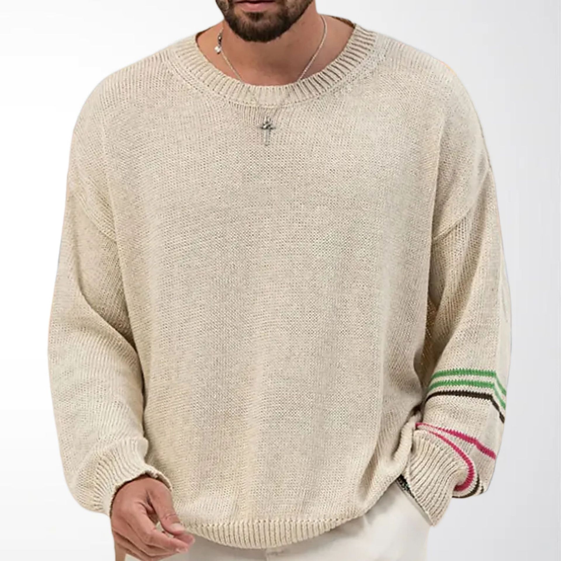 Men's Knitted Sweater Spring and Autumn Lazy Style Color-Blocked Striped Long-Sleeve Base Knit Top Men's Clothing Sy0192