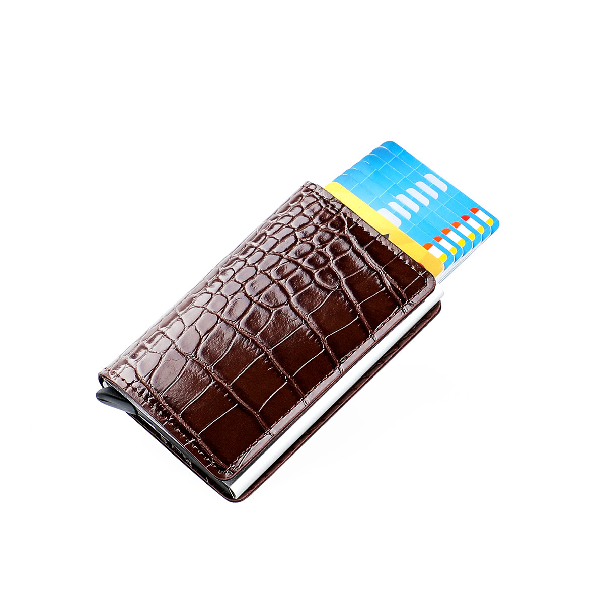 New crocodile pattern aluminum alloy aluminum box men's wallet business anti-magnetic anti-theft brush credit card box bank card box