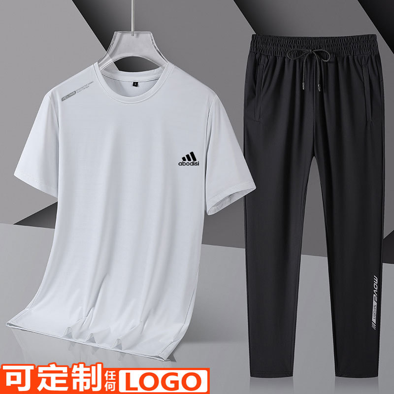Summer Men's Short-sleeved Suit Breathable Quick-drying Clothes Sports Men's Trousers Short-sleeved T-shirt Casual Suit Printable logo