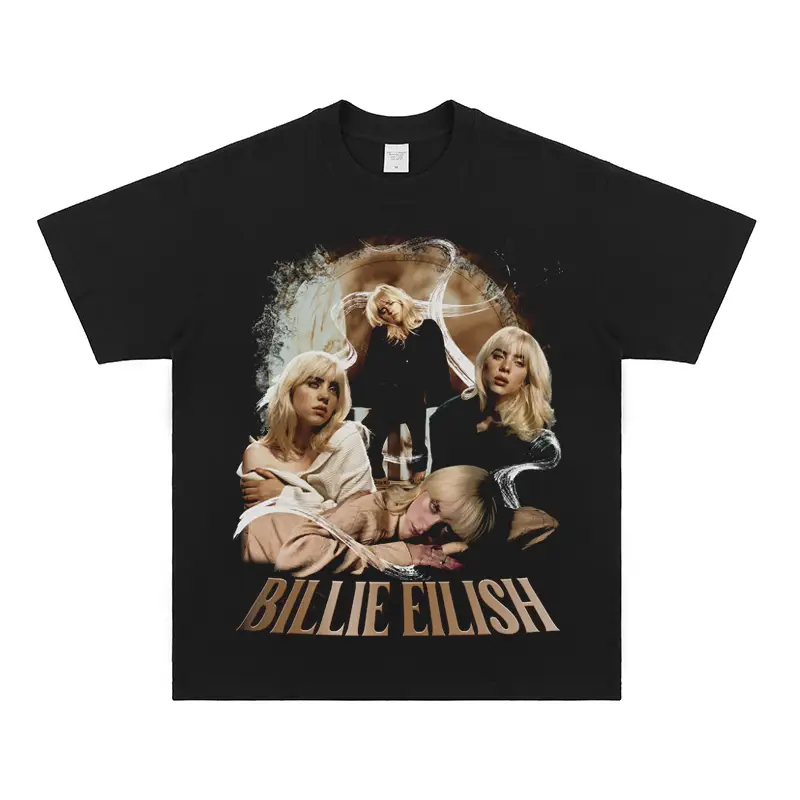 High Street Retro Billie Eilish hip hop Rapper Print Loose Short Sleeve T-Shirt Men's and Women's Street