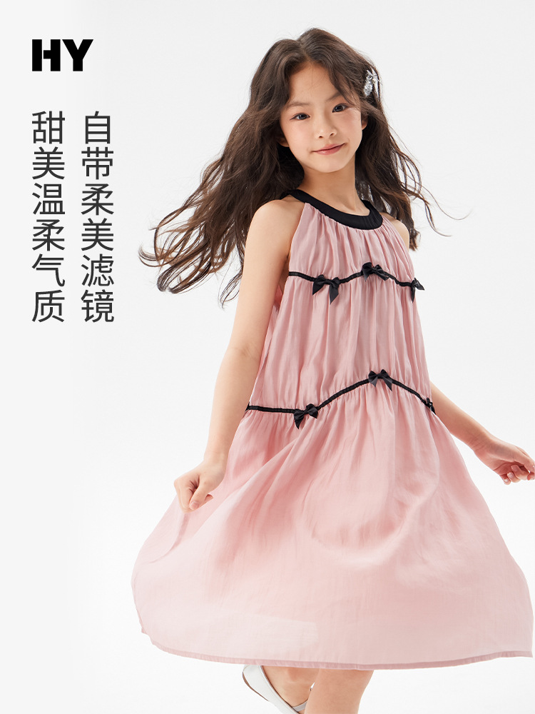 Girls' Tencel Dress 2026 Summer New Korean Style Fashionable Dress for Children, Lightweight Princess Dress for Older Kids