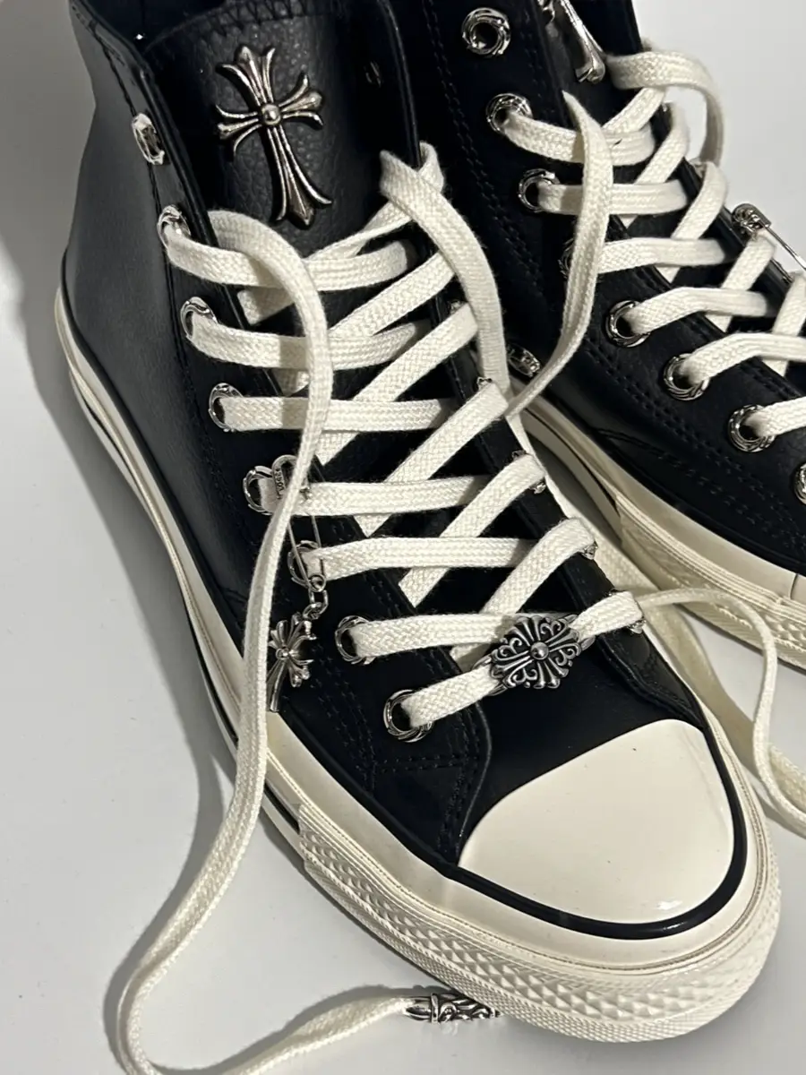 Remake custom cross shoe with eyelets, black leather upper, high top, versatile and comfortable for both men and women