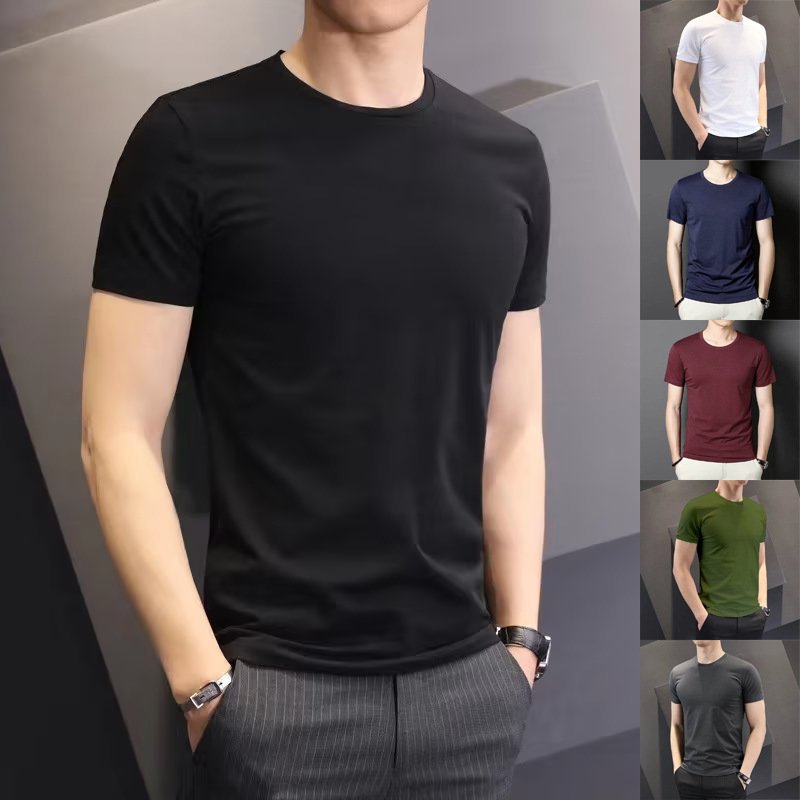 140g white short-sleeved T-shirt men's summer solid color round neck inner T-shirt slim-fit trendy tight bottoming shirt clothes