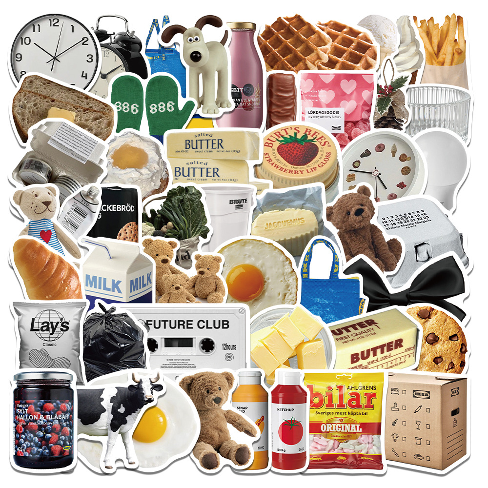 50 ins cartoon butter cheese graffiti stickers cute water cup phone case notebook waterproof decorative stickers
