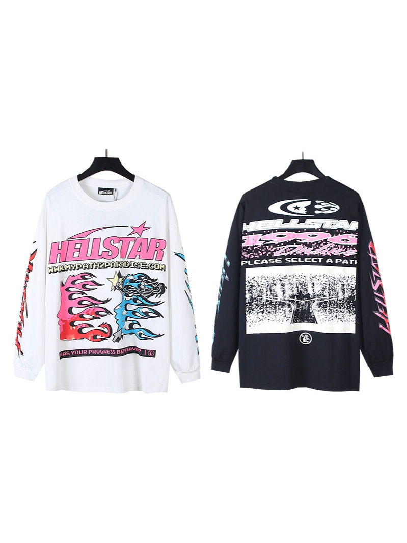 Real Shot of Hellstar Hellstar American Trendy Old Washed Cotton Long-Sleeved Sweatshirt and Sweatpants for Men and Women