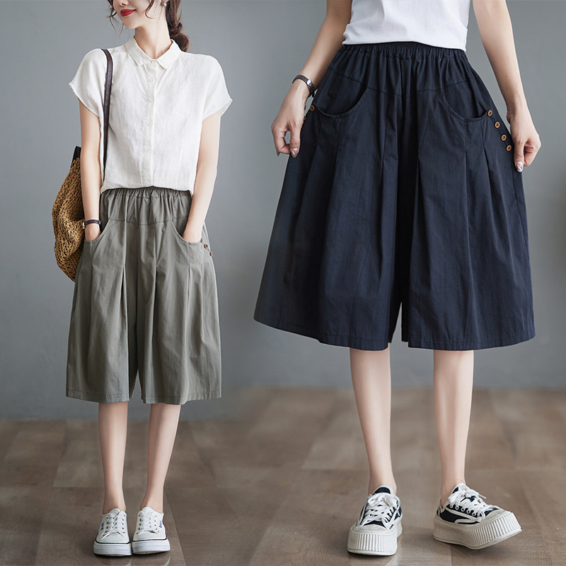 Three-Color High-Waisted Wide-Leg Skirt Pants for Women, Loose Fit, Summer 2026, Thin Casual Wide-Leg Pants, Versatile Mid-Length Pants for Women
