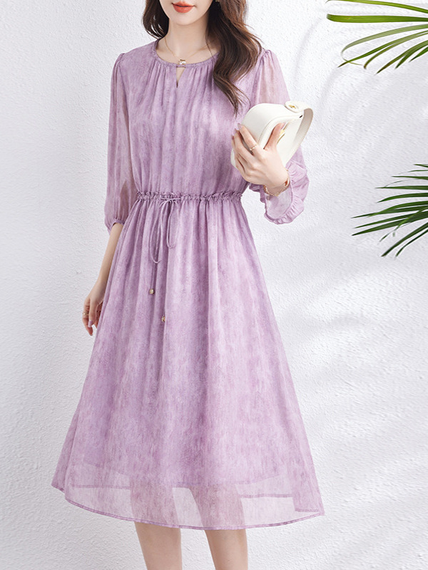 2025 New Fog Blue Mulberry Silk Dress Women's High Quality Hangzhou Women's Silk High Waist Mid-Length Skirt
