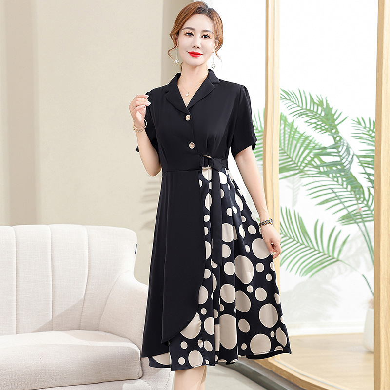 Young mother dress fashion women's new middle-aged mother's short sleeve plus size middle-aged and elderly women's summer thin