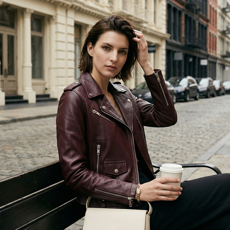 High-End Spring New Style Small Motorcycle Genuine Leather Jacket Goatskin Leather Jacket Slim Leather Jacket for Women