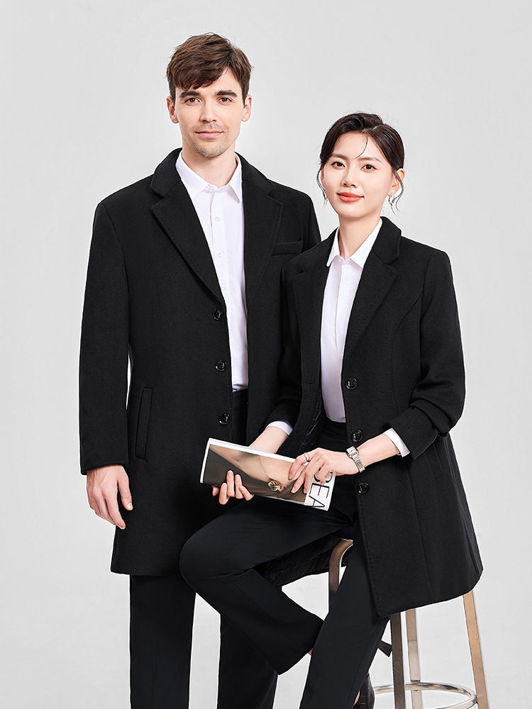 Men's and Women's Woolen Suit Jacket Autumn and Winter Long Manager Suit Coat Work Clothes Professional Bank Frock