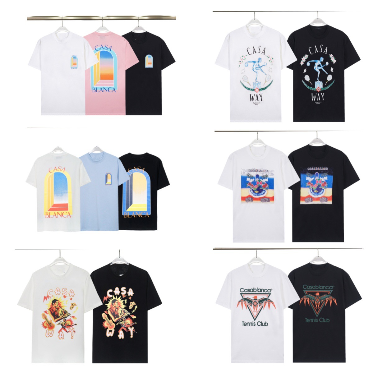 Spring and Summer Casablanca In-Stock New Fantasy Door Simple Starry Sky Cs Bran Castle Letter Short-Sleeve Unisex T-Shirt Wholesale Cross-Border Hong