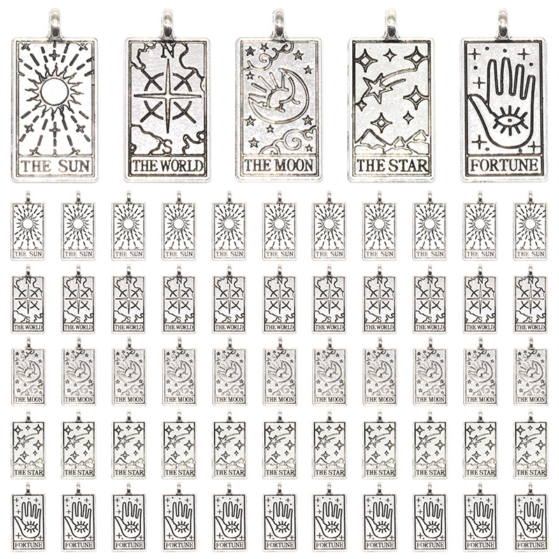 DIY Alloy Jewelry Accessories Antique Silver Tarot Card Pendant Bracelet Necklace Vintage Decorative Pendant Cross-Border Hot Selling