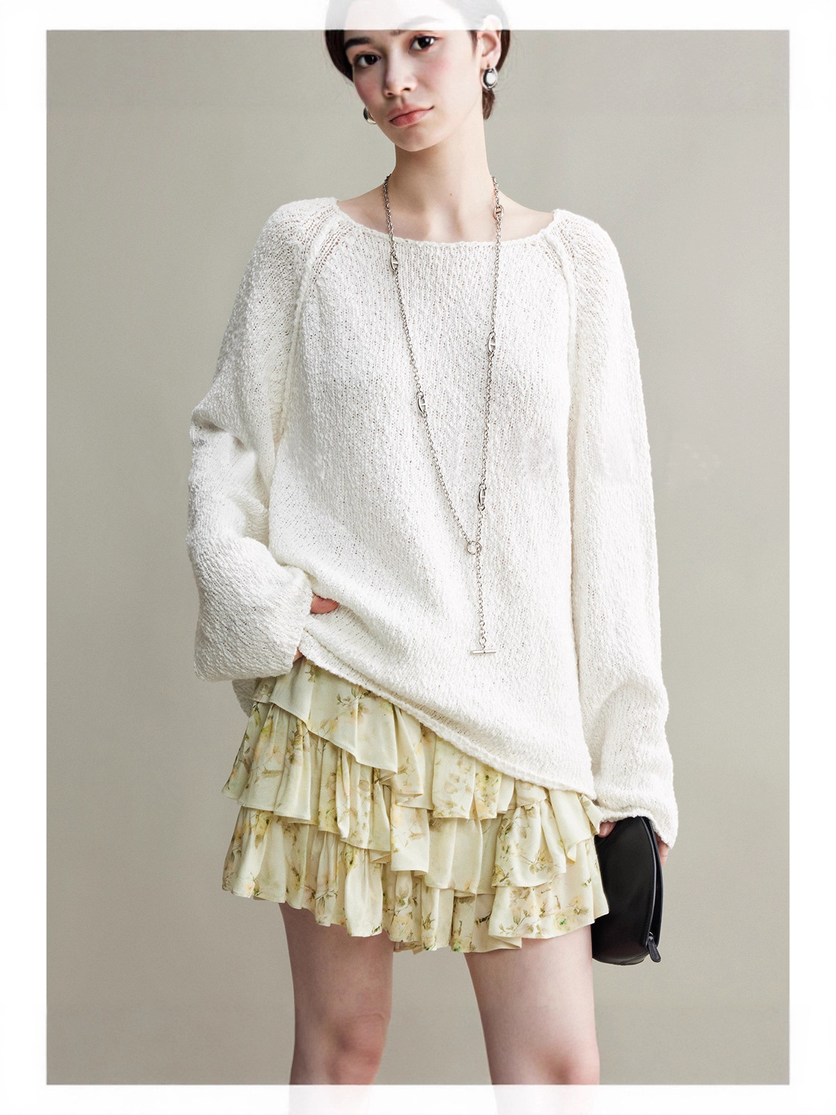 Factory Processed Rolled Edge Soft Versatile Loose Lazy Pullover Sweater Autumn Thin Long Sleeve Round Knit Cover-Up