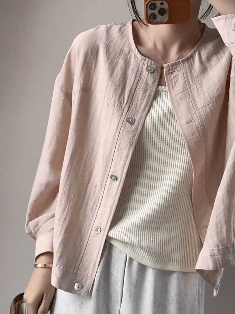 Thin Long-Sleeved Sun Protection Ramie Short Jacket for Women 2025 Summer New Korean Style Loose Simple Breathable Top Trendy