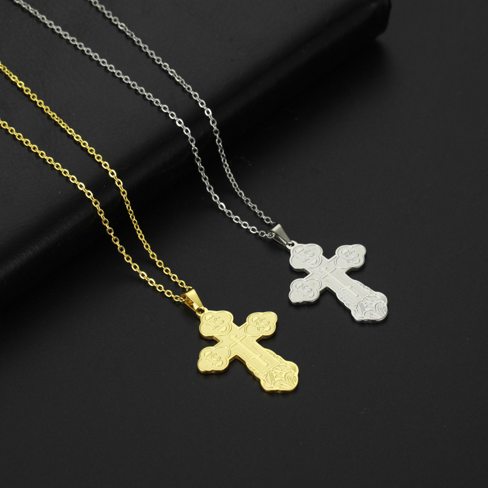 A generation of hair personality fashion trend simple hanging engraved letters cross pendant 304 Material Stainless Steel Necklace