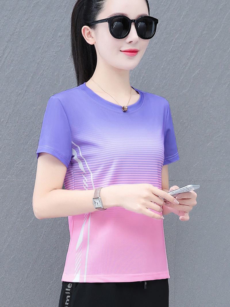 Ice Silk Short-Sleeved T-Shirt for Women Summer 2026 New Style Contrasting Color Fashionable Loose Women's Quick-Drying Thin Sports Top t