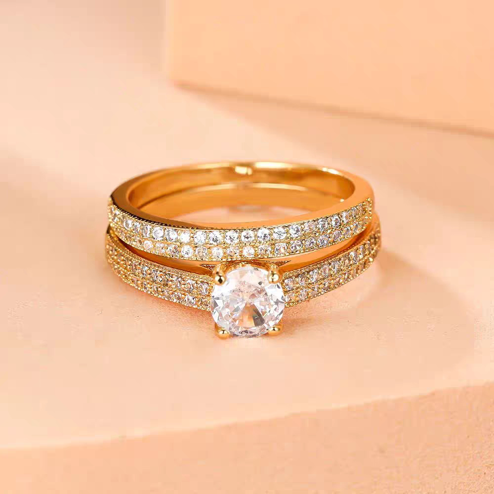 Cross-Border Amazon Temu Export Hot Full Diamond Stacking Set Ring Women's Fashion Niche Accessible Luxury Jewelry
