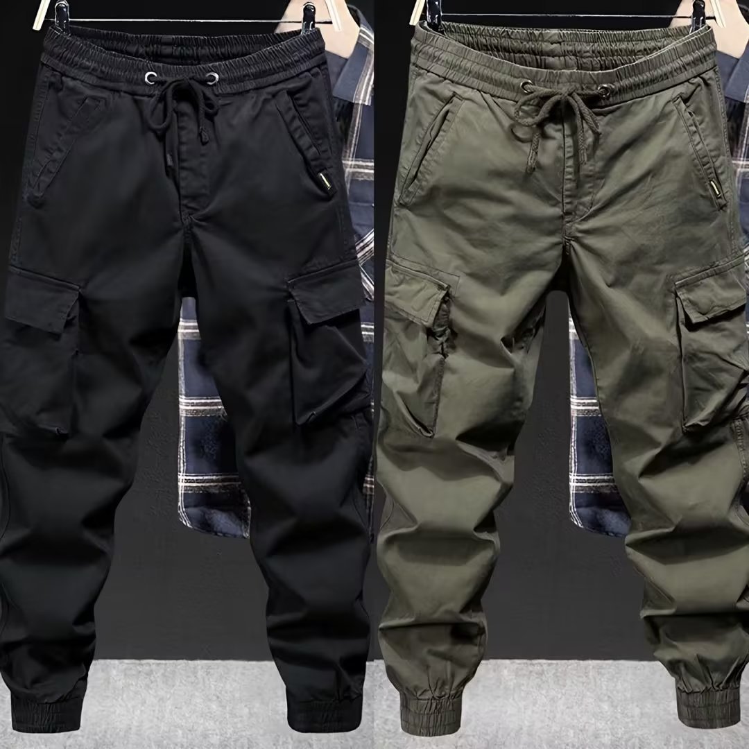 Fashionable Brand Casual Cargo Pants for Men, Spring & Fall Trendy Brand Loose Leg-Tie Pure Color Cargo Pants Pants for Men, American Casual Pants
