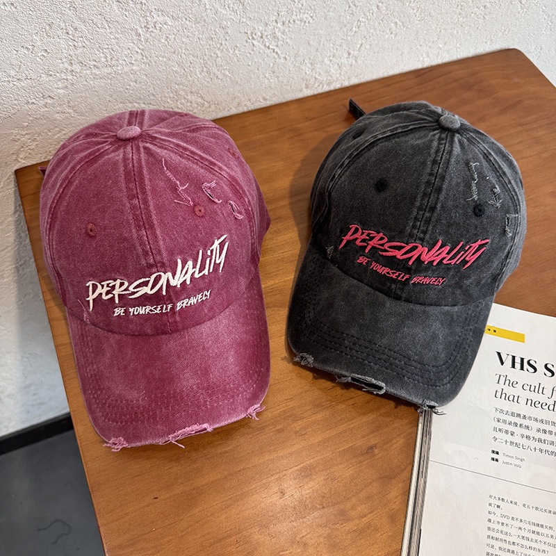 American-Style Washed Vintage Distressed Baseball Cap, Unisex Lettered Cap That Makes the Face Look Smaller, Trendy Couple Sun Hat