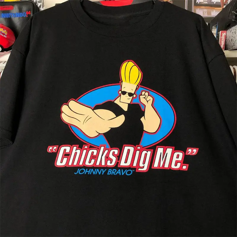 Johnny Bravo Heroic Anime Movie Merchandise Old School Trendy Drop Shoulder Unisex Short Sleeve T-Shirt