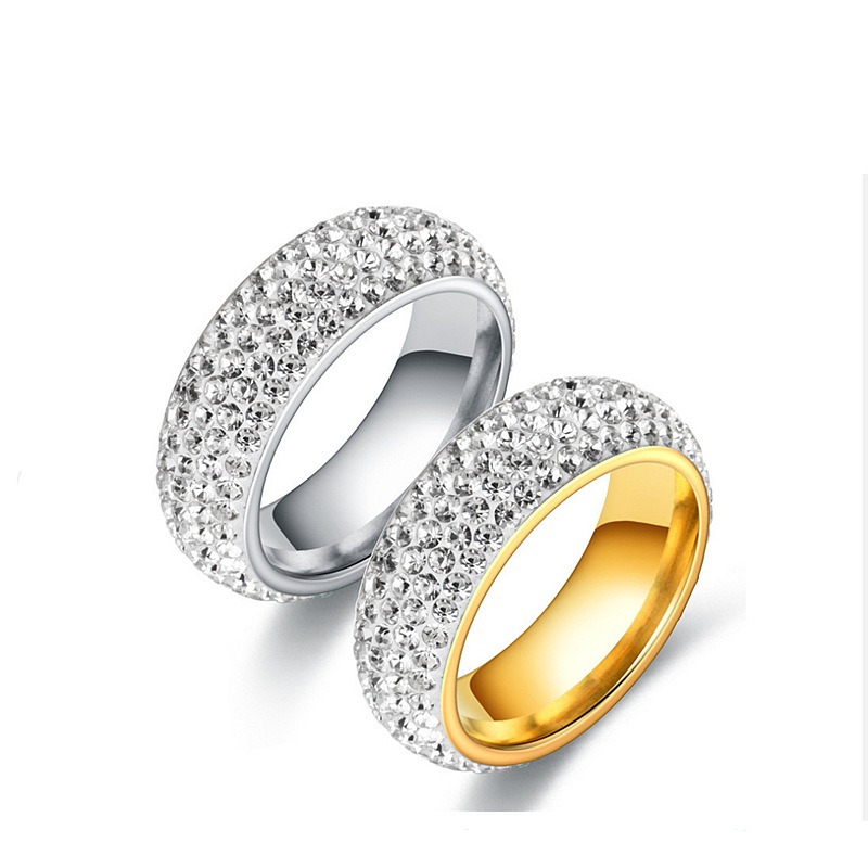 Cross-Border Popular Five-Row Diamond Curved Titanium Steel Ring European and American Fashion Versatile Couple Ring Korean Style Niche Diamond Ring