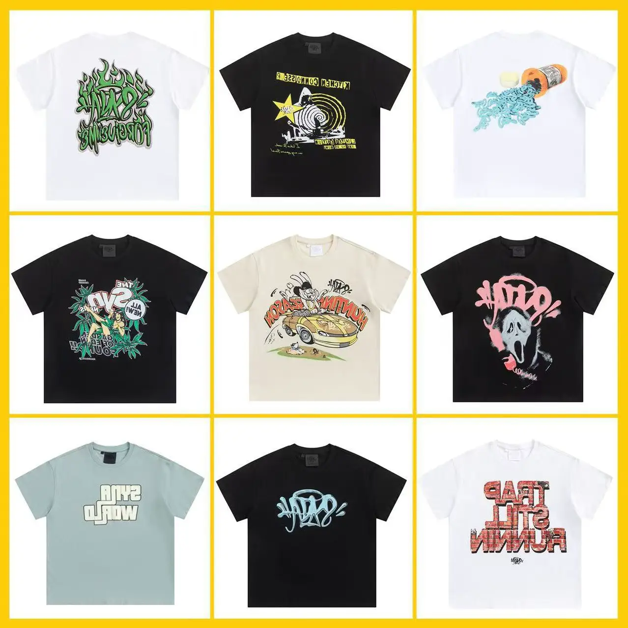 High-Quality Hip-Hop Foam Printed Short-Sleeved Men's and Women's Casual Loose Round Neck T-Shirts High Street Shorts Trendy Brand