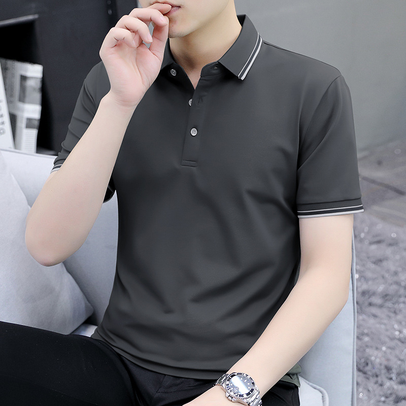 New Men's Summer Light Luxury Short-sleeved POLO Shirt Business Casual Lar Top for Young and Middle-aged Men's plain version POLO