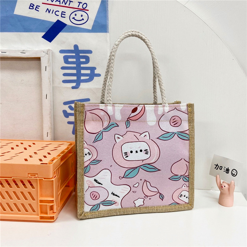 Summer Small Fresh and Cute Cartoon Handbag Japanese Style Simple Literary Girl Lunch Bag Student Class Hand Bag