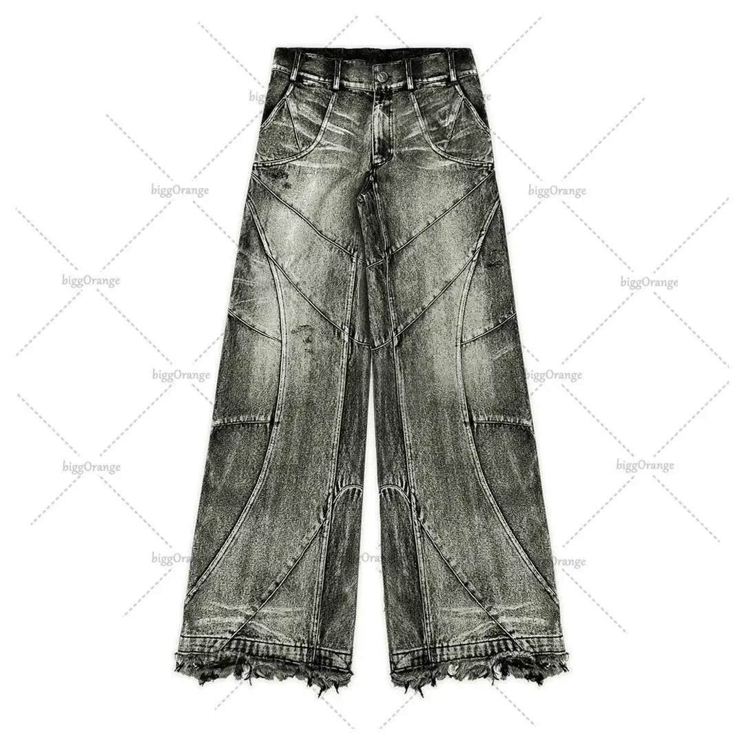 Cross-Border Aliexpress Amazon Vintage Washed Jeans Men's Gothic Street Fashion Straight-Leg Denim Trousers