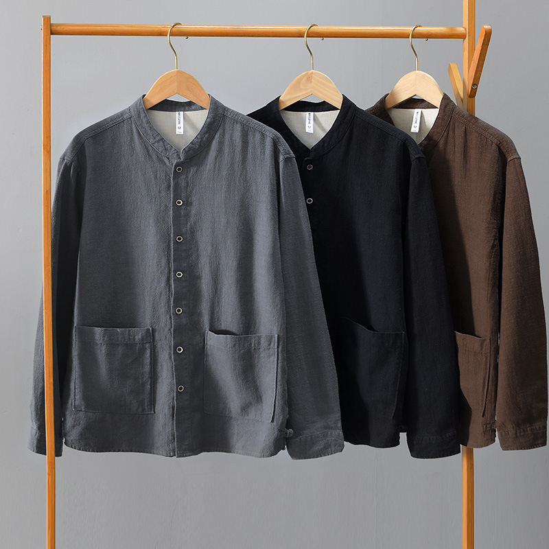 L083 L140 L141 L1008 new Chinese stand collar ramie shirt five points seven points regular