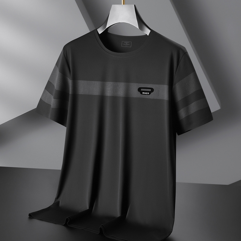 Fat Brother 2023 Extra Large Ice Silk Short-sleeved T-shirt Men's Extra Large Size Round Neck Elastic Half-sleeved Fat Men's Short-sleeved T-shirt