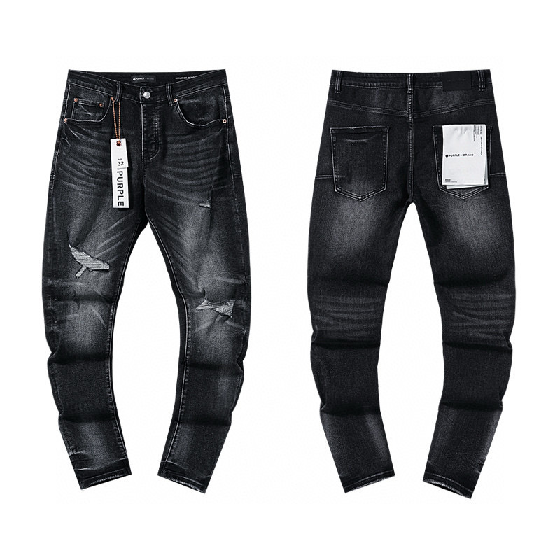 Purple Brand Trendy Ripped Distressed Jeans American Street Style Unisex High Street Casual Straight-Leg Pants